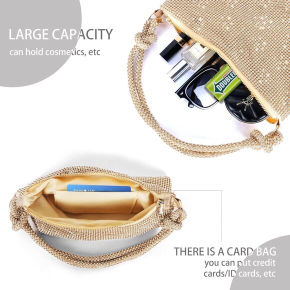 Rhinestone Purse Sparkly Evening bag Silver Clutch for Women Party Prom - Picture 7 of 8